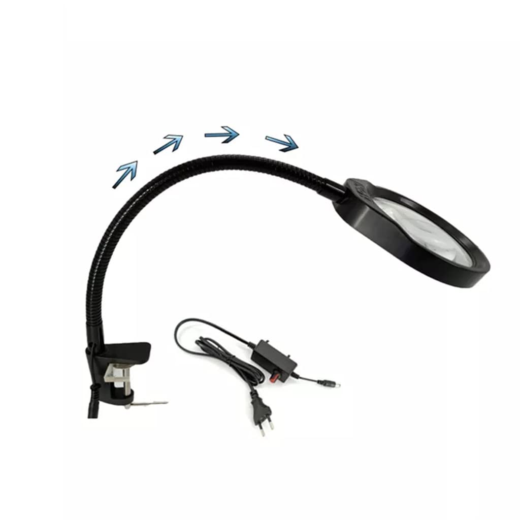 Flexible Hands Free Magnifier Lamp Clip-on Magnifier Desk Lamp Reading Large Lens Illuminated Magnifier(B)