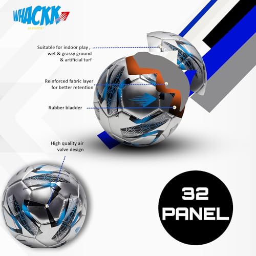 Image of WHACKK Kempes HT-CTPU Football Size 5 Soccerball Hand Stitched for Practice & Training - Original PVC Waterproof. 3 Layered Ideal Sports Ball for All Ages on Ground, Grass and Turf (Blue)