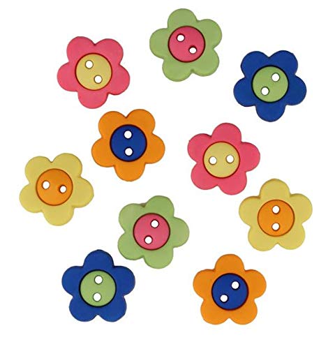 Flower Buttons Blue Pink Orange Green Yellow Flower Buttons Hot Flowers Set of 10 Flat Back gLAET-473