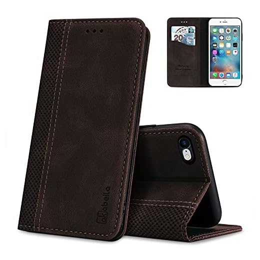 AKABEILA iPhone 6 skal läder, iPhone 6S mobiltelefonskal silikon, kompatibelt med Apple iPhone 6/6S, skyddsskal, plånbok hopfällbart skal, PU magnetiskt lås, kortfack, skal, mörkbrunt