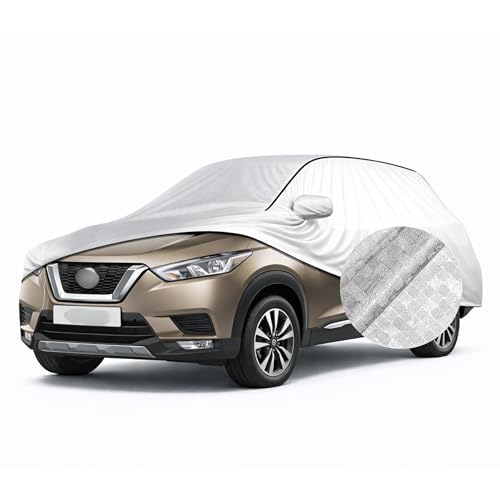 Image of SEAZEN Waterproof Car Cover for Nissan Kicks | Dustproof, UV & Scratch Resistant Soft Cotton Lining | Triple Stitched, Mirror Pockets & Elastic Hem | Metallic Silver with Black Piping