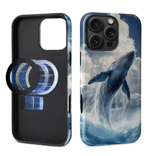 CARLOCA for iPhone 16 Compatible with Magsafe Full Body Protective Glossy Case, for Girl Boy Shockproof Magnetic Charge Esthetics Pattern Huge Ocean Wave Humpback Whale by CARLOCA - Used condition - Image 2