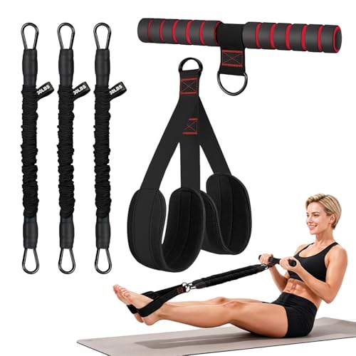 Flintronic Bauchtrainer 90LB Widerstandsband mit Griff Sit-Up Trainingsgeräte Bodybuilding Expander 3 Tubes Multifunktionales Zugseil für Fitness Abnehmen Workout Yoga Schwarz