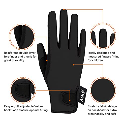 Amoy Kids Horse Riding Gloves Breathable Children Equestrian Horseback Anti-Slipping Boys & Girls Youth Outdoor Biking Cycling Sport Mitts Black M Age 8-10 #TOP1