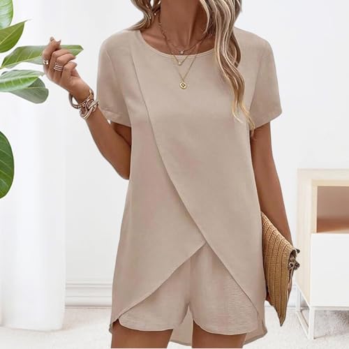 Short Sets for Women 2 Piece Vacation Outfits Irregular Split Hem Short Sleeve T-Shirt and Loose Shorts Lounge Sets3