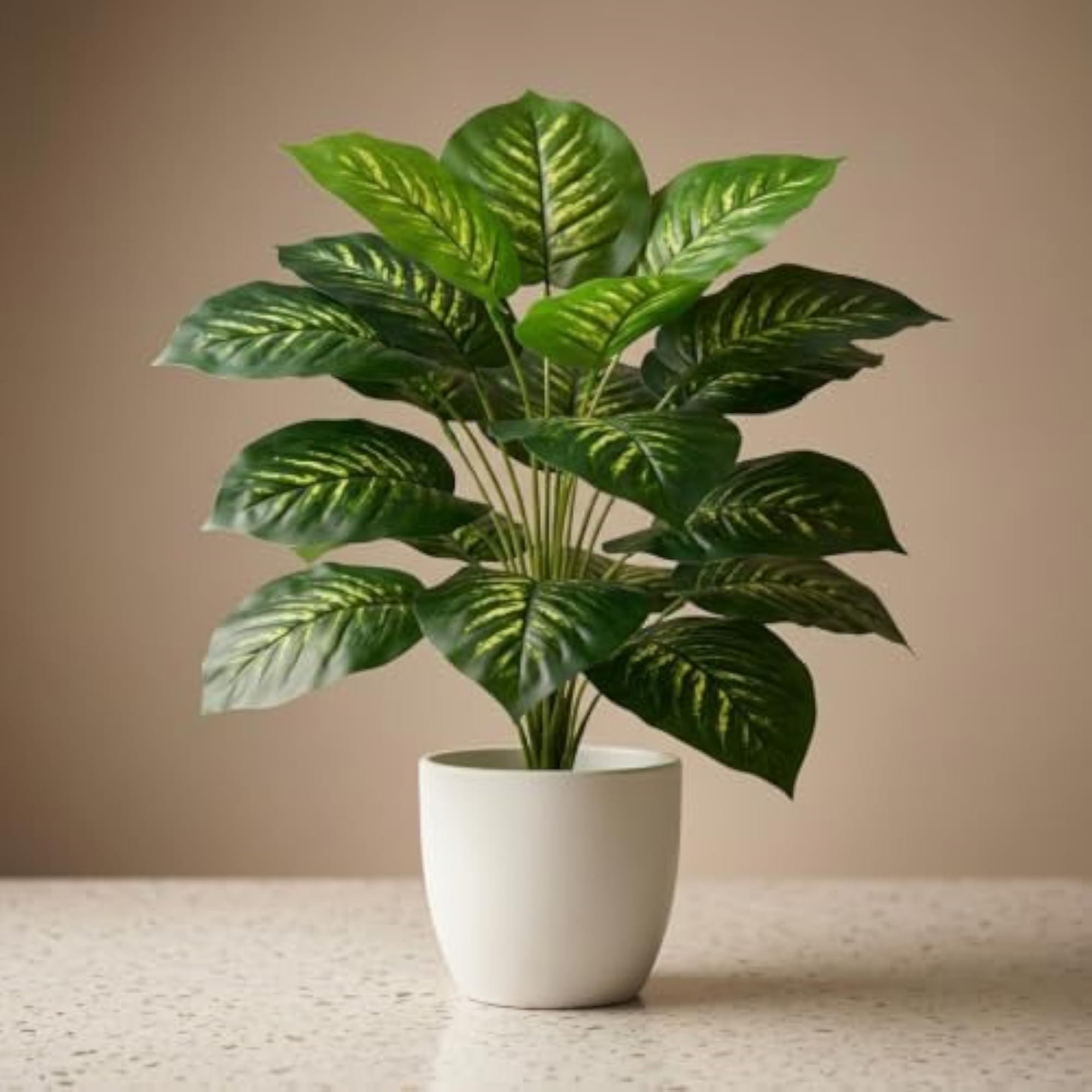 Artificial Plant with Empty Pot, Faux Green Leaf Plant