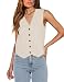 Floral Find Womens Casual Button Down Sleeveless Vest Fully Lined V Neck Business Jacket Waistcoat with Pocket (Beige, Medium)