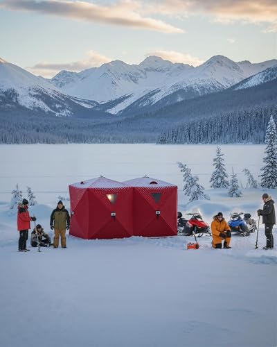Danolapsi Instant Ice Fishing Shelter - 60 Second Setup, Fully Insulated Windproof Winter Fishing Tent, Portable Red Ice Fishing Hut for Cold Weather, Quick Assemble Ice Shelter