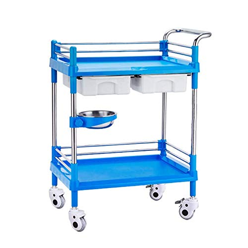 Carro de almacenamiento móvil de 2 niveles azul para cocina y salón de belleza, carrito de servicio multiusos 64 x 44 x 90 cm
