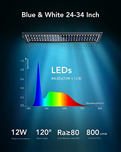 Illuminazione a LED per acquario, 12W per luce da 60 a 90 cm, per acquario e acqua dolce, con supporto regolabile Pesci Piante acquatiche Illuminazione (Luce blu e bianca 12W) - Image 3