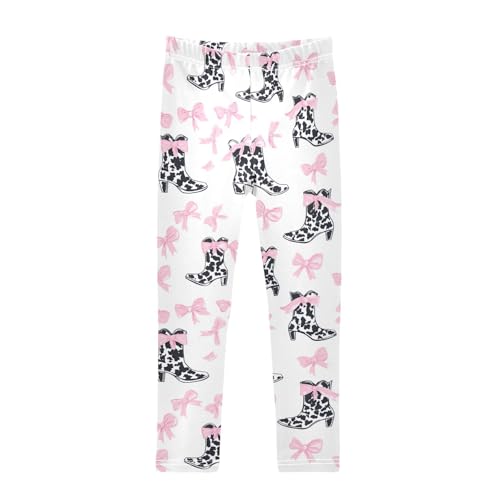 Wusikd Pink Bows Girls' Leggings Toddler Doodles Black Cow Kids Yoga Pants Dance Active Tights 4T