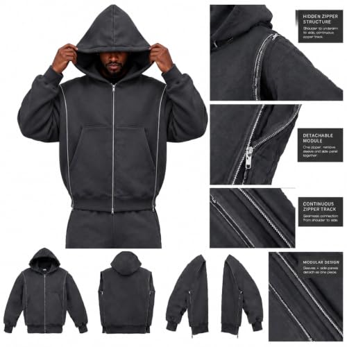 Mens Hooded Sweatshirt Oversized Light Fleece Zip Up Jackets Fall Outfits - image 4