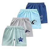Rianjia 4er Baby Jungen Mädchen Sommershorts Gr. 56/62/68/74/80/86, Kinder Jersey Shorts Baumwolle mit Cartoon Bedruckte Einfarbige Bermuda Leichte Lässige Kurze Hosen 92/98/104/110/116/122