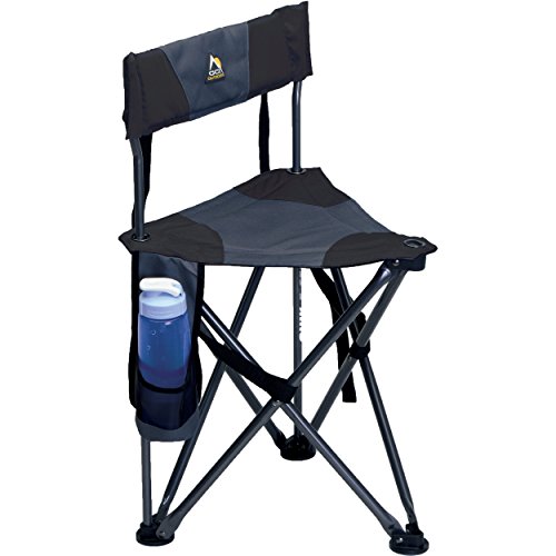 GCI Outdoor Quik-E-Seat | Portable, Folding Tripod Chair with Drink Holder and Padded Lumbar Support — Black
