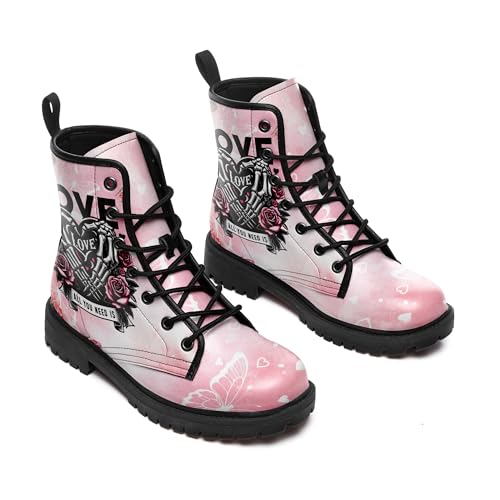Pink Combat Boots for Women, Gothic Emo Lace-Up Ankle Boots Punk Platform Booties Festival & Everyday Streetwear3