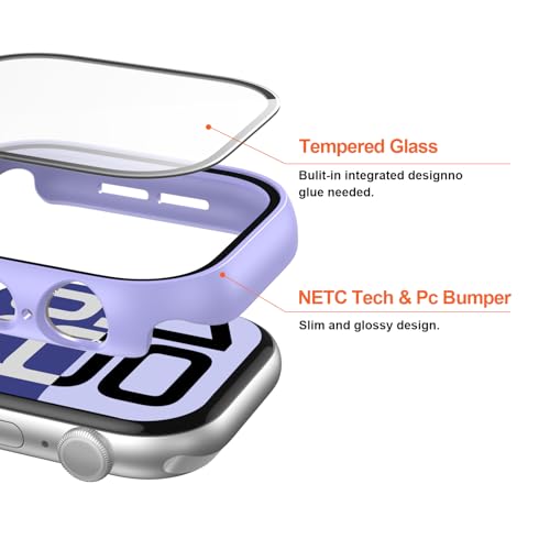 Image of 2 Pack Case with Tempered Glass Screen Protector for Apple Watch Series 3 /2 /1 42mm,JZK Slim Guard Bumper Full Coverage Hard PC Protective Cover HD Ultra-Thin Cover for iWatch 42mm,Purple+Clear