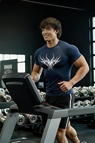 Image of Men Polyster Lycra Printed Half Sleeves Compression T-Shirt for Gym