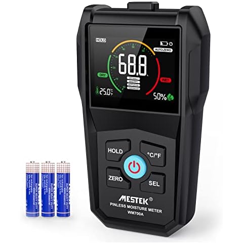 Moisture Meter MESTEK Wood Moisture Detector Pinless Non-Destructive Walls Moisture Locator Humidity Tester Digital LCD Display Alarm Backlit for Cork Masonry Softwood Hardwood Building Material Cover