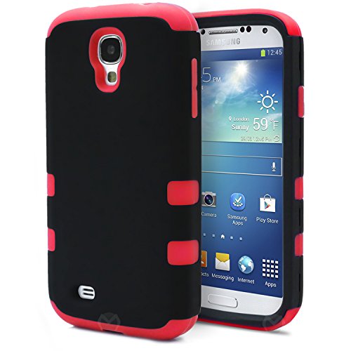 Galaxy S4 Case, MagicMobile Hybrid Impact Shockproof Protective Case for Samsung Galaxy S4 Cover Hard Armor Shell and Soft Silicone Skin Layer [ Black - Red ] with Screen Protector and Stylus