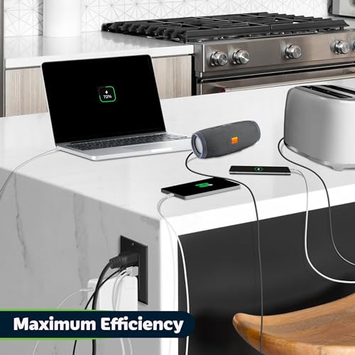 Image of TOPGREENER 4.2A 3-Port Type C USB Outlet, 15 Amp Receptacle Plug, Charging Power Outlet with Dual Type C&A Ports, Screwless Wall Plate Included, UL Listed, Residential Grade, Black