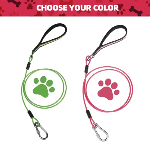 Image of Mihachi Dog Leash Chew Proof, Soft Reflective Padded Handle Dog Chain Leashes, Waterproof Anti Biting Pets Leashes, Stainless Steel Wire Rope Lead for Small Medium Large Dogs Outdoor, 5FT, Pink