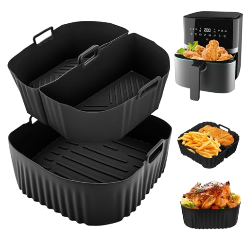 3PCS Molde Silicona Freidora de Aire,2 x 3.1L + 1 x 6.2L Accesorios Freidoras de Aire,Reutilizable Cuadrado Airfryer Accessoire para Cosori 5,5L/6L/6,L, Philips 2000 6.2L Na230