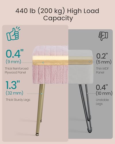 Image of SONGMICS Vanity Stool Chair Faux Fur with Storage, Vanity Bench, Metal Legs, Adjustable Feet, for Living Room, Bedroom, Makeup Room, Jelly Pink ULOM505SZ02