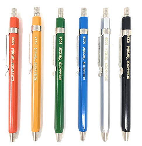 Fallbleistift Druckbleistift Metall kurz 2 mm Mine KOH-I-NOOR 6er Set incl Bleistiftminen