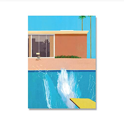 Tableau d'art mural David Hockney piscine | Déco murale 2 pièces pour masquer mur vide - 2