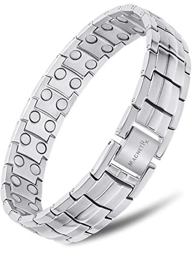 MagnetRX® Bracelet Magnétique Pour Homme - 48 Aimants Puissant (3500 GAUSS Par Aimant) BijouAimanté Acier Inoxydable Ultra-Résistant - Longueur Réglable Avec Outil De Dimensionnement (Argent)