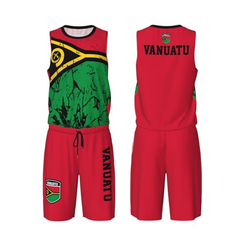 Vanuatu Flag Grain (1) Basketball Jersey Uniform Suit for Men Adults Training Athletic Set