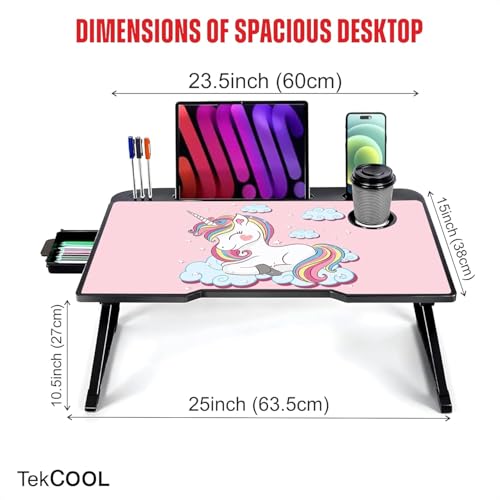 Image of TEKCOOL Smart Multipurpose Foldable Laptop Table with Cup Holder, Study Table, Bed Table, Breakfast Table, Foldable and Portable /Ergonomic & Rounded Edges /Non-Slip Legs (New Unicorn)'