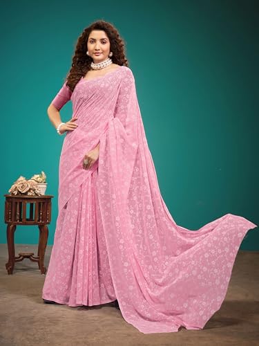 Image of Garden Vareli Viscose Brasso Floral Print Saree
