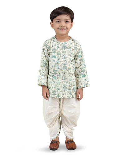 Image of POLKA TOTS Premium Cotton Dhoti Kurta Set for Kids Boys | Traditional Angrakha Style Ethnic Wear for Boys | Kurta Dhoti Set for Kids | Festive & Wedding Clothing Set for Baby