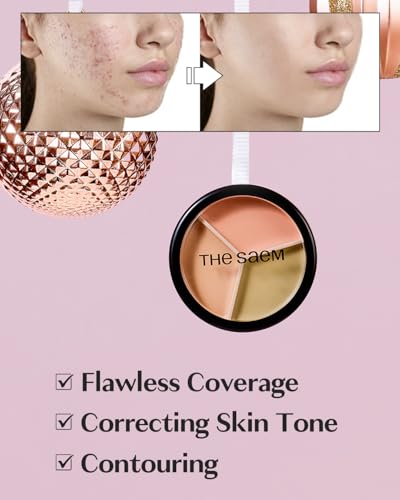 Image of THESAEM Cover Perfection Triple Pot Concealer - 01 Correct Beige for Red Tone & Dark Circles - 3-Color Multi Concealer Palette for Skin Tones 21-23 - Korean Makeup with Sweet Almond Oil & Herbal Water