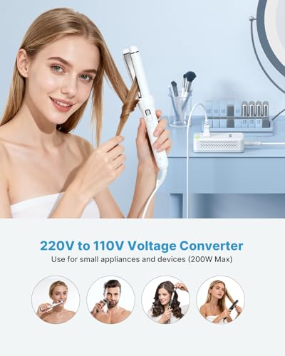 Image of Mini 220V to 110V Converter for European Travel, VINTAR 200W Universal Travel Adapter Voltage Converter US to Europe, International Step Down Power Converter Adapter Combo for EU UK AUS India