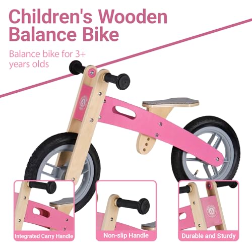 Image of Wooden Toddler Balance Bike, Kids Balance Bike for 3 Year Old with Adjustable Seat, No Pedal Toddler Bicycle for Kids 3-5 for Boys and Girls Birthday Gifts Toys