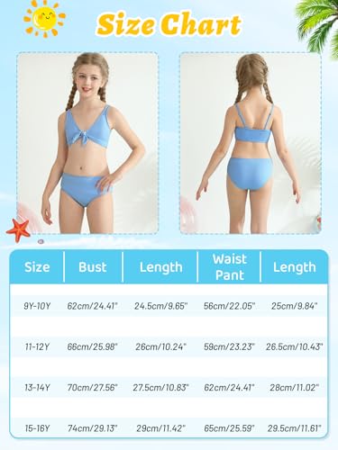 Patgoal Girls Swimsuits Teen Girls Two Piece Bikini Set Kids Knot Front V Neck Bathing Suit Girls' Swimwear Beachwear4