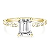 TIGRADE 3CT Engagement Ring for Women Emerald Cut Cubic Zirconia Wedding Band CZ Promise Wedding Ring Size 4-11, Gold, Size 8