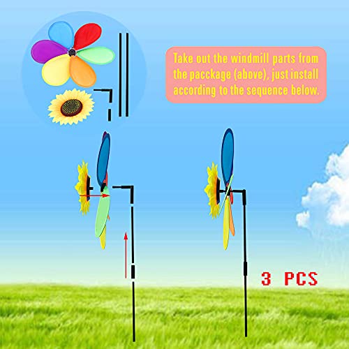 Sunflower Pinwheels Outdoor Windmill For The Yard And Garden Wind Spinners, Lawn Pinwheels Bulk Wind Toys For Kids, Colorful Small Flower Windmill Decorative Pinwheels (3Pcs) #TOP2