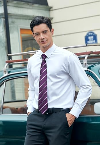 Image of HISDERN Mens Ties Set Stripe Plaid Ties for Men and Pocket Square Cufflinks Formal Silk Necktie Wedding Business