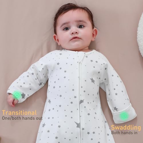 Image of Amrcbb 2 Pack Baby Swaddling Sacks with Arms Up & Sleeves, Mitten Cuffs, 2-Way Zipper, Sleep Sacks Blanket for Newborns Baby Transitional- Calms Startle Reflex, Newborns Baby Boys & Girls Sleep Bag