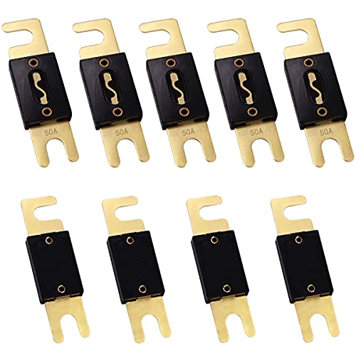 Tnisesm 9 Pcs 50Amp Anl Fuse Copper Material For Car Vehicles Marine Audio System Sheet Gold Tone Gold - 50A #TOP8