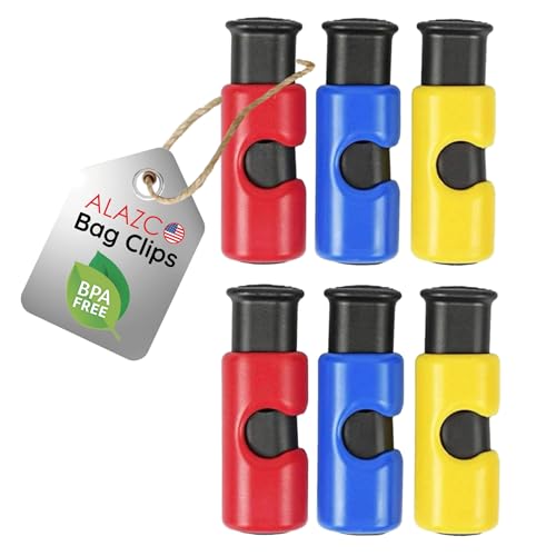 6pc BPA-Free Premium Quality ALAZCO Bag Clips - Value Set Food Fruit Bread Bag Cinch Non-Slip Grip EASY Squeeze & Lock