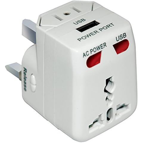 Digipower ACP-WTA World Travel Adapter with Built-in USB Charger - White Cover