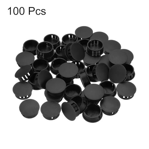 Image of MECCANIXITY 100PCS 25mm(1 inch) Black Plastic Hole Plugs, Flush Type Panel Hole Plugs Insert End Caps for Locking Hole Tubes Furniture Cabinet