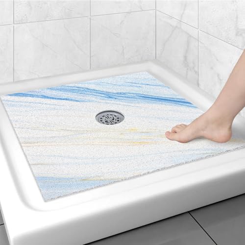 Image of Square Shower Mat Non Slip: 27x27 Inch Shower mats for Inside Shower with Drain Hole in Middle, Super Soft PVC Loofah Massage Shower Floor Mat, Anti Slip Shower Stall Mat, Quick Drying