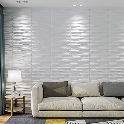 Art3D Durable Plastic 3D Wall Panel Pvc Wave Wall Design, White, 12 Panels 32 Sf #TOP2