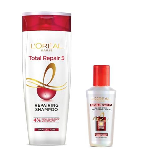 Image of L'Oreal Paris Total Repair 5 Repairing Shampoo with Keratin XS, (180ml) + L'Oreal Paris Total Repair 5 Hair Serum (40ml)