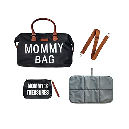Image of EMGEE Mommy Diaper Bag Tote For Hospital, Waterproof Design, 3 Insulated Bottle Slots, 2 Organizer Pouches, Changing Pad, & Weekender Pouch